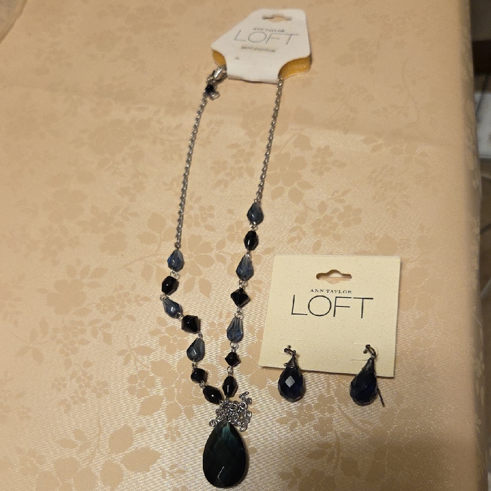 BRAND NEW LOFT Navy Blue and Light Blue Necklace with Earrings